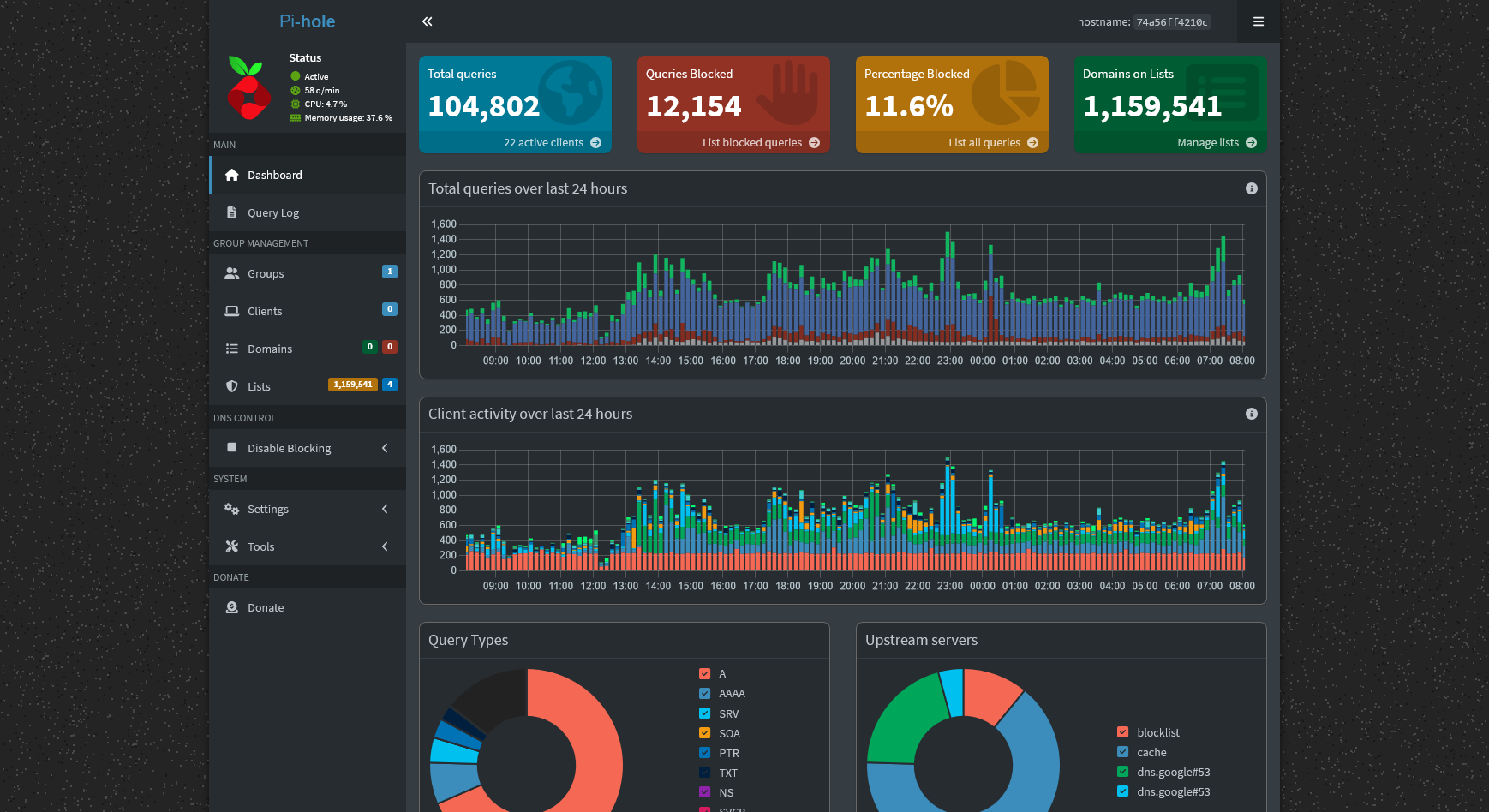 A view of my home's Pi-Hole